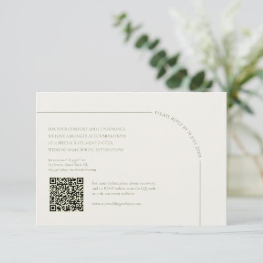  Linen & Sage Green with QR Code Boho Minimalist  出欠カード (スタンド正面)