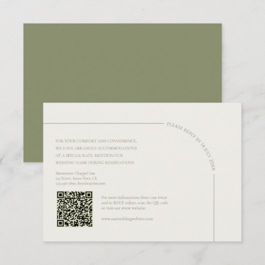  Linen & Sage Green with QR Code Boho Minimalist  出欠カード (正面/裏面)