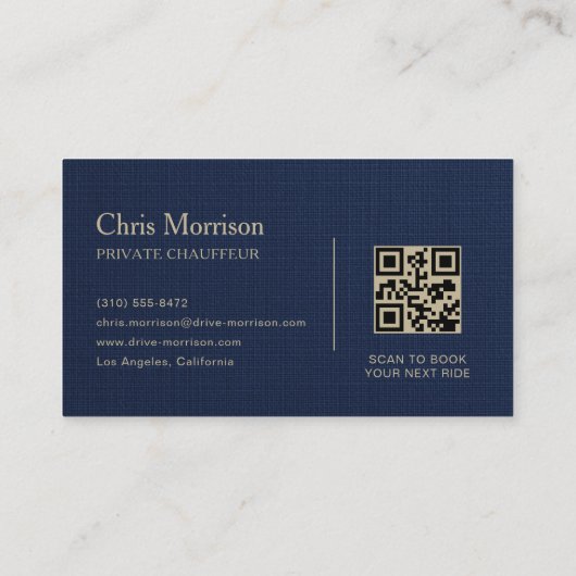 Linen Transport Car QR Code Navy Blue & Gold 名刺 (裏面)
