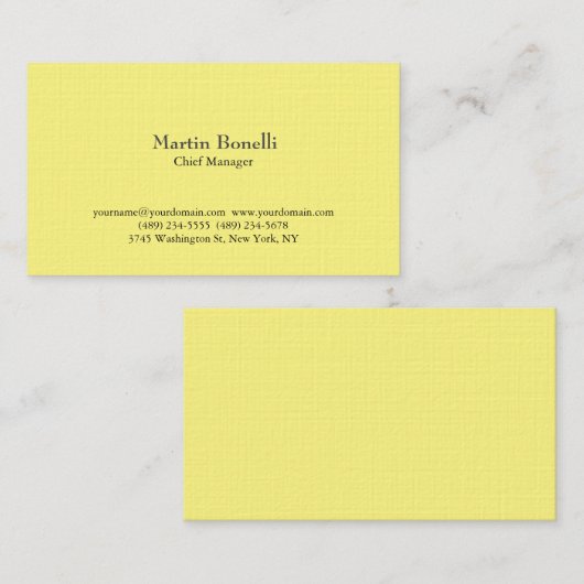 Linen Unique Classical Simple Light Yellow 名刺 (正面/裏面)