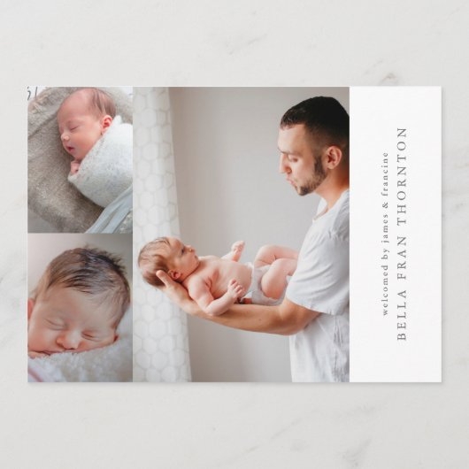 LINESはっきりした文字名コラージュ写真ベビー誕生 案内状 (裏面)