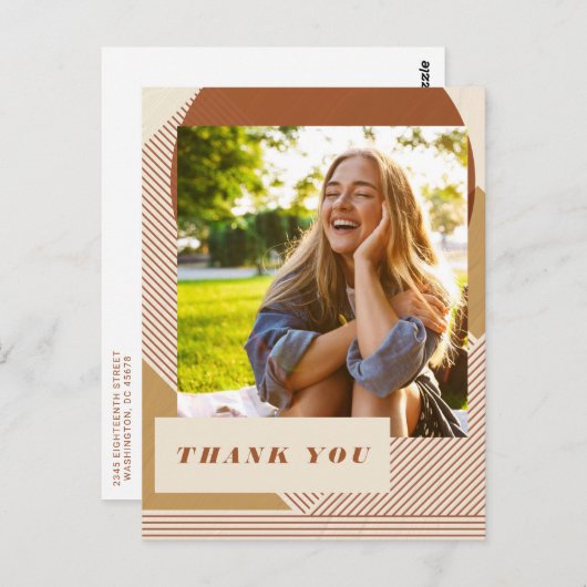 Lines モダン Terracotta写真卒業ありがとう ポストカード (正面/裏面)