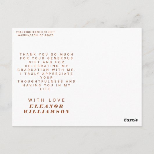 Lines モダン Terracotta写真卒業ありがとう ポストカード (裏面)