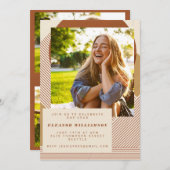 Lines モダン Terracotta 3写真卒業パーティーI 招待状 (正面/裏面)