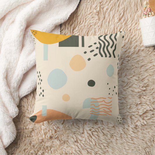 Lines and dots with circles on off-white   クッション (ブランケット)