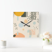 Lines and dots with circles on off-white   スクエア壁時計 (ホーム)