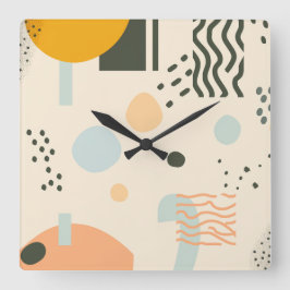 Lines and dots with circles on off-white   スクエア壁時計
