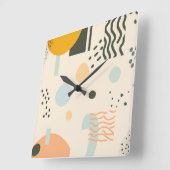 Lines and dots with circles on off-white   スクエア壁時計 (傾斜)