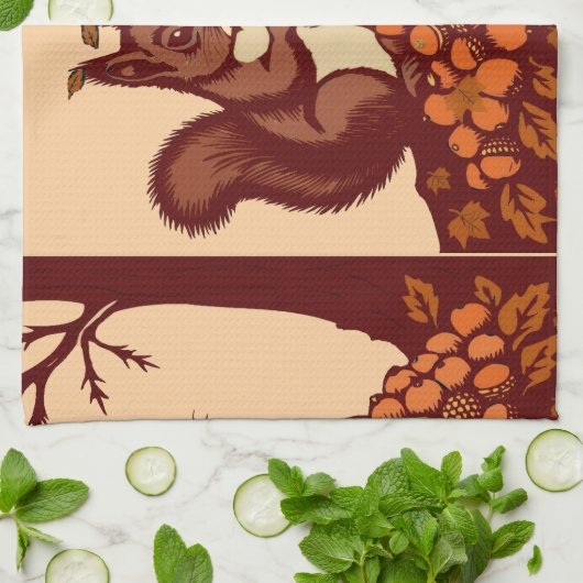 🐿️ Linge de Cuisine Écureuil d'Automne – Torchon  キッチンタオル (折り畳み)