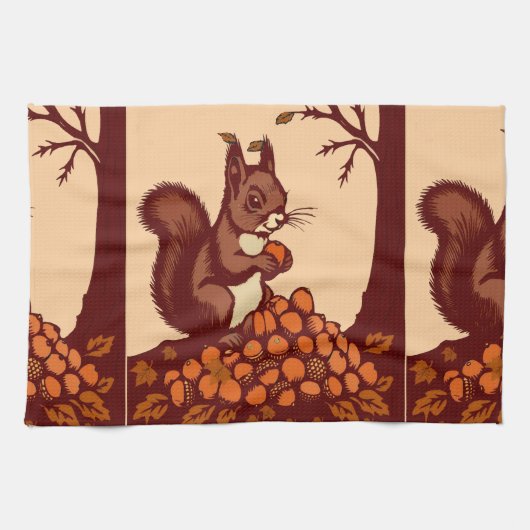 🐿️ Linge de Cuisine Écureuil d'Automne – Torchon  キッチンタオル (横)