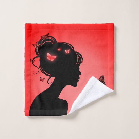 Linge de toilette La femme papillons rouges ウォッシュタオル (ウォッシュタオル)
