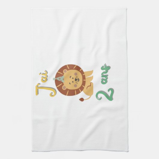 Linge j'ai 2ans - cadeau anniversaire Lion  キッチンタオル (縦)