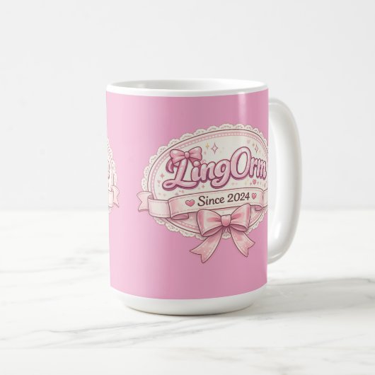 LingOrm Since 2024 Coquette Ribbon Badge コーヒーマグカップ (正面右)