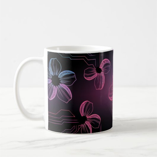 Linienkunst der Kirschblüte in Neonfarben コーヒーマグカップ (左)