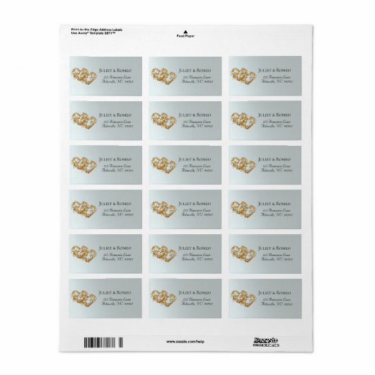 Linked Gold Hearts Return Address ラベル (フルシート)