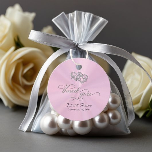 Linked Hearts Calligraphy - Pastel Pink /Silver フェイバータグ