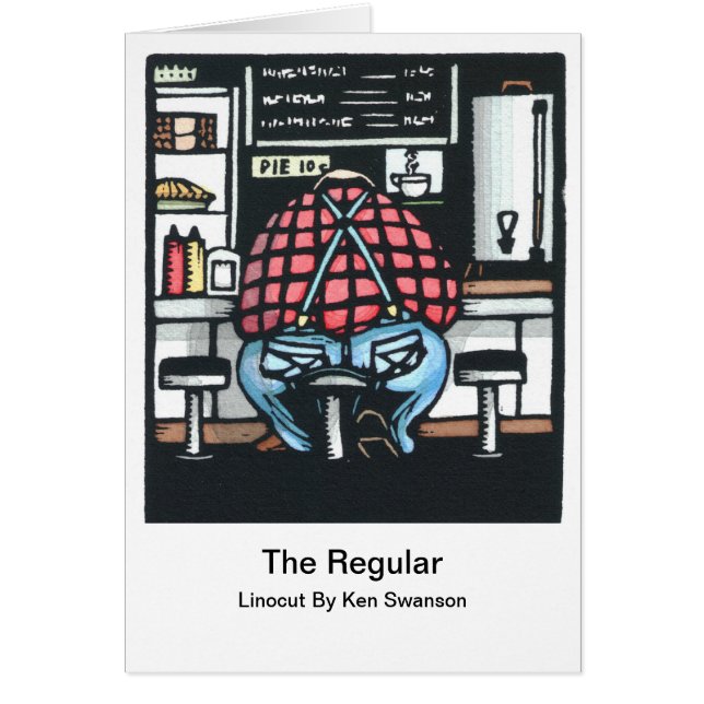 Linocut: ケンSwanson著昼食のカウンターの大きい人 (正面)