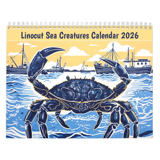 Linocut Sea Creatures Calendar 2026 カレンダー (カバー)