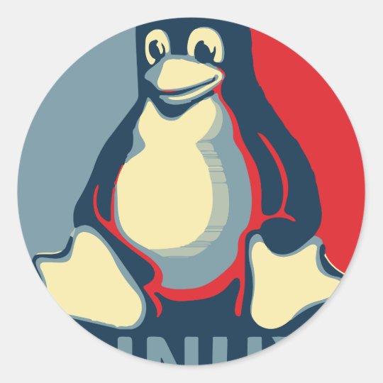 Linuxのタキシードのペンギンのクラシックなオバマポスター ラウンドシール Zazzle Co Jp