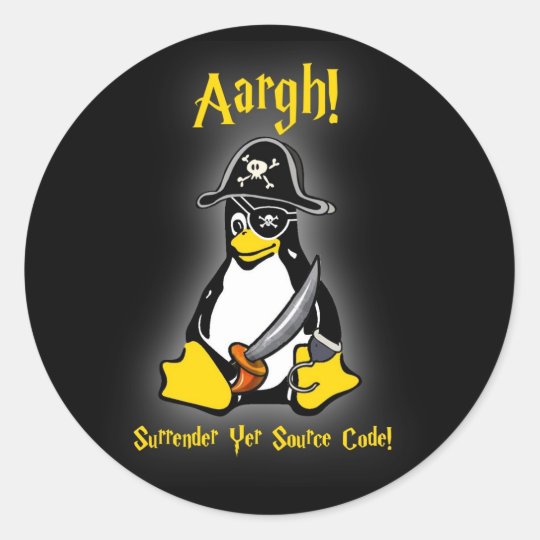 Linuxのタキシードのペンギンの海賊ステッカーの黒ubuntu 等 ラウンドシール Zazzle Co Jp