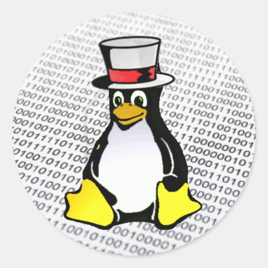 Linuxのロゴのタキシードのペンギンのシルクハットのバイナリubuntu ラウンドシール Zazzle Co Jp