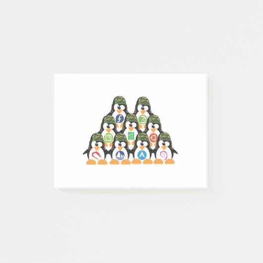 Linuxのタキシードのペンギンの軍隊のdistroのロゴのTシャツ ポストイット (正面)