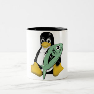 LINUXのタキシードのペンギンの魚 ツートーンマグカップ
