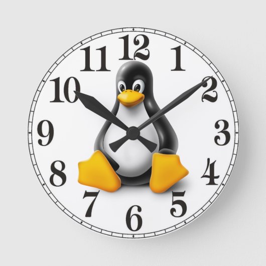 Linuxのタキシードペンギン ラウンド壁時計 (正面)