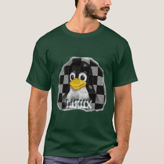 LINUXのチェック模様の石 Tシャツ (正面)