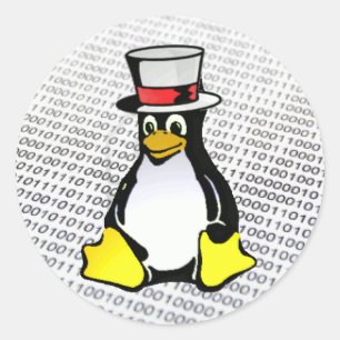 LinuxのロゴのタキシードのペンギンのシルクハットのバイナリUbuntu ラウンドシール