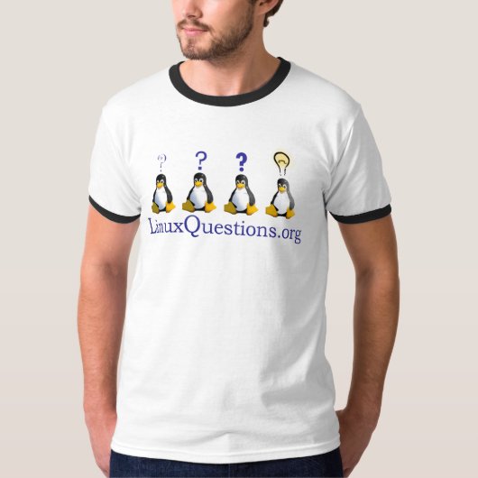 Linuxはロゴに質問します Tシャツ (正面)