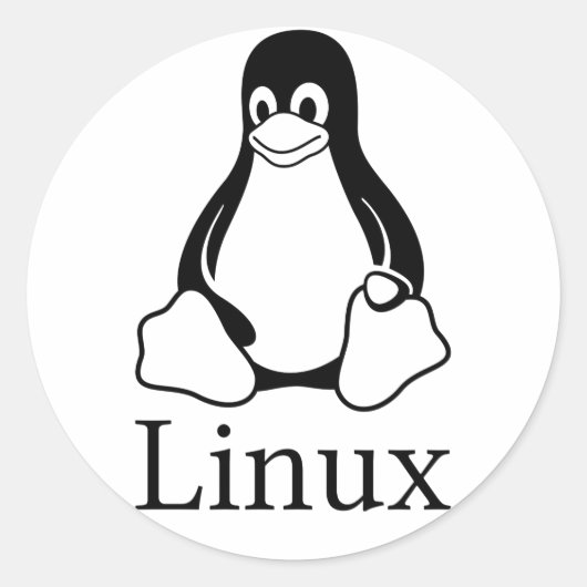 Linuxペンギン付きLinuxロゴ ラウンドシール (正面)