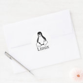 Linuxペンギン付きLinuxロゴ ラウンドシール (封筒)