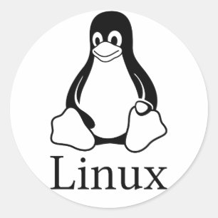 Linuxペンギン付きLinuxロゴ ラウンドシール