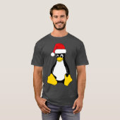 Linux Mascot Tux the Penguin Santa Hatおたくギーク Tシャツ (正面フル)