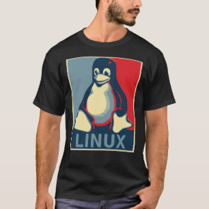 Linux tuxペンギン・オバマクラシックポスターTシャツ Tシャツ