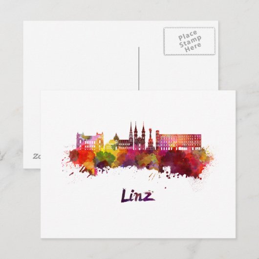 Linz skyline in watercolor ポストカード (正面/裏面)