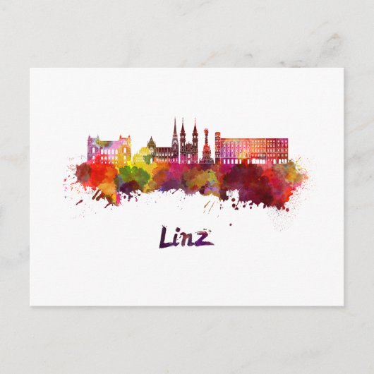 Linz skyline in watercolor ポストカード (正面)