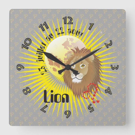 Lion 23 juillet au 22 août Horloge スクエア壁時計 (正面)