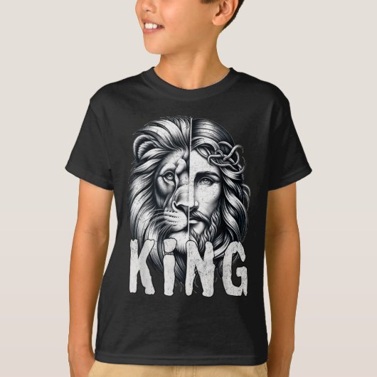 Lion And Jesus King Christian Faith Design Tシャツ (正面)