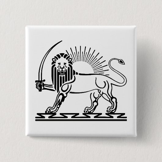 Lion and Sun emblem of Iran - black and white 缶バッジ (正面)