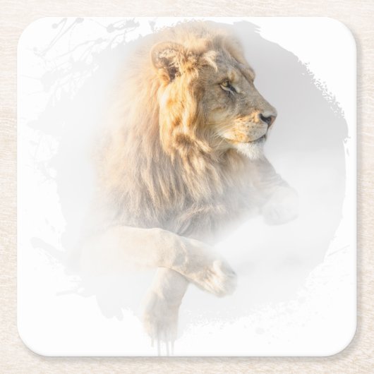 Lion Animal Vie Sauvage Jungle Nature Safari スクエアペーパーコースター (正面)