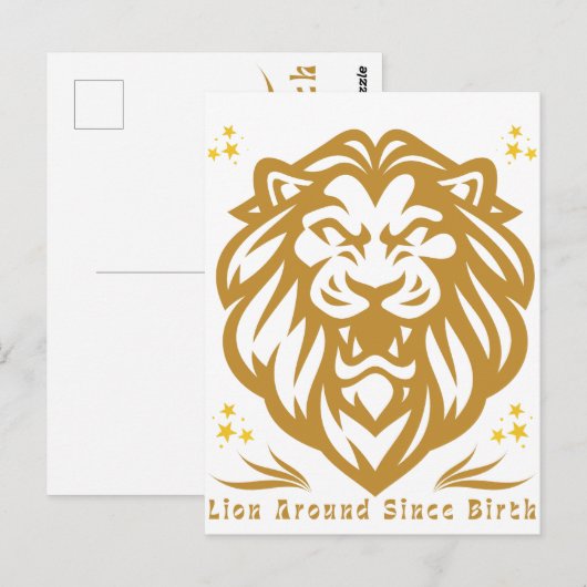 Lion Around Since Birth : Funny Lazy Lion Design ポストカード (正面/裏面)