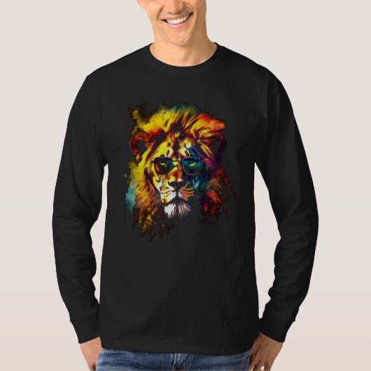 Lion Artwork Sunglasses Colourful Zoo Animal Lion Tシャツ (正面)