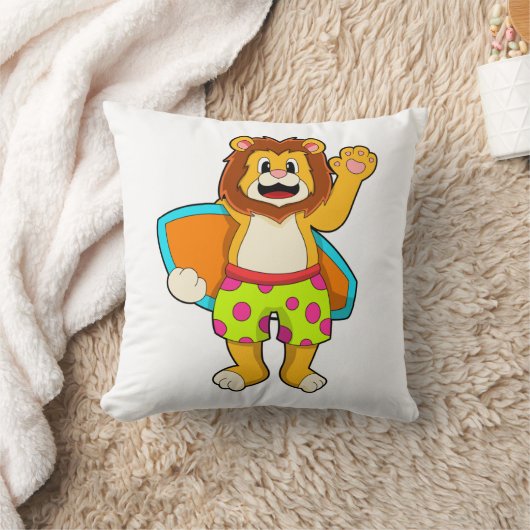 Lion as Surfer with Surfboard クッション (ブランケット)