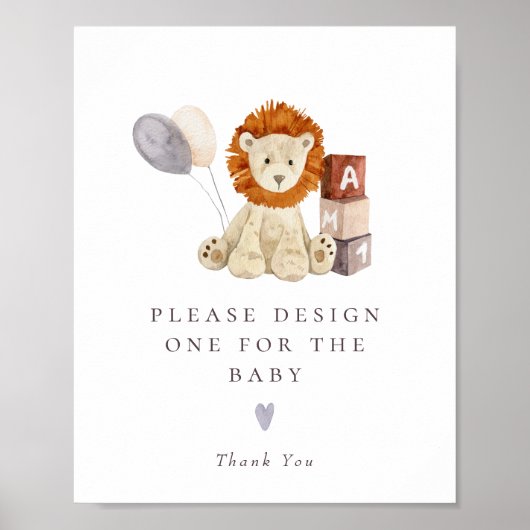 Lion Baby Shower Activity Station Sign ポスター (正面)