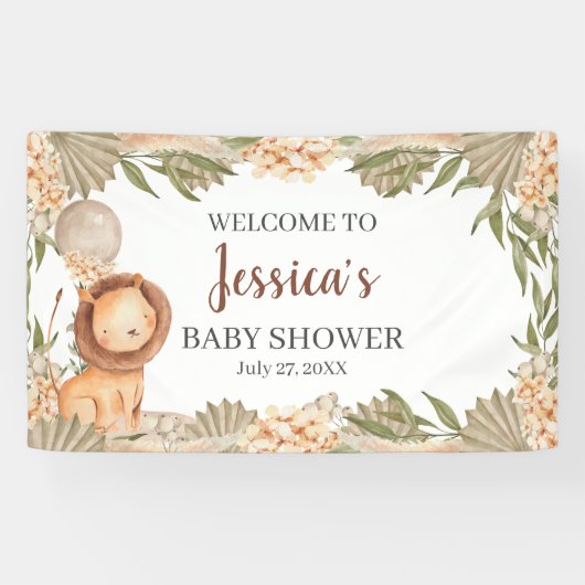 Lion Boho pampas Grass baby shower Welcome banner 横断幕 (横)
