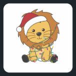 Lion Christmas Snow Winter Animals Lions スクエアシール<br><div class="desc">The lion for Christmas with fairy lights. Funny animals with gifts and snow to the holidays. Also funny for Christmas in July. Lions are sweet animals and perfect for Christmas.</div>