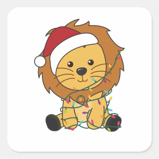 Lion Christmas Snow Winter Animals Lions スクエアシール (正面)