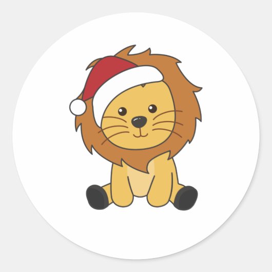 Lion Christmas Snow Winter Animals Lions ラウンドシール (正面)